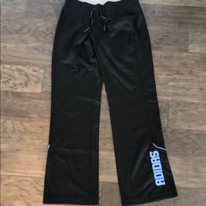 Adidas black sweatpants with light blue accent